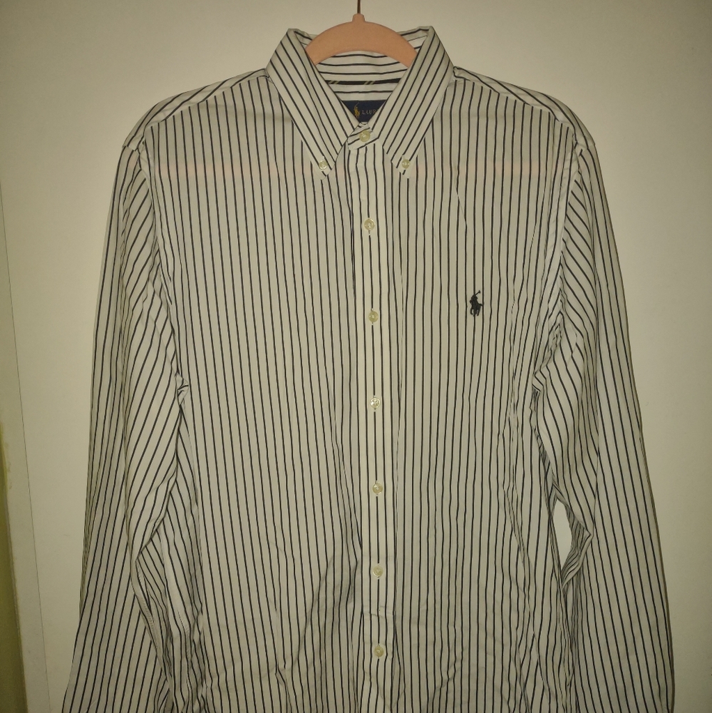 Ralph Lauren Stripe button down shirt long sleeve white with black stripes Sz Lg